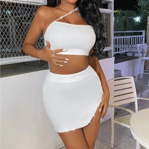 Like new off shoulder rhinestone two piece skirt set